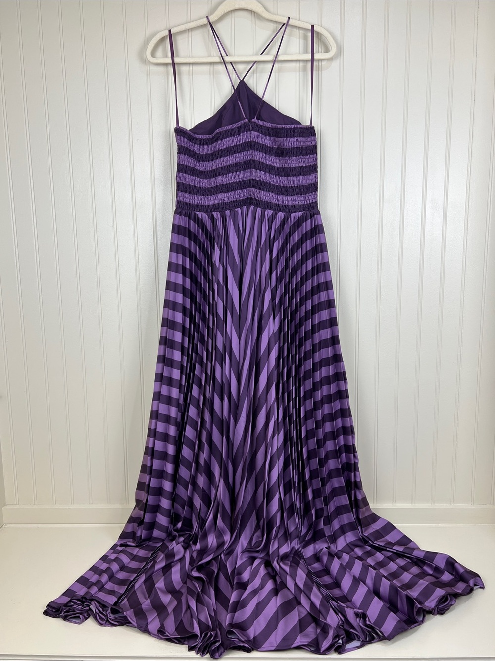 NWT Anthropologie Hutch Dolly Halter Pleated Maxi Dress Purple Striped Medium - Picture 7 of 12